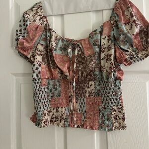 Boho Patchwork Blouse with Puff Sleeves